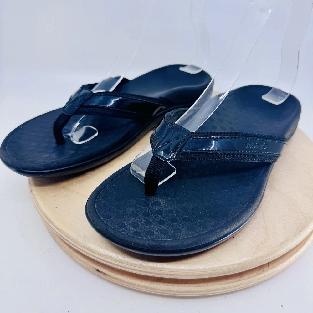 Vionic Tide Aloe Black Toe-Post Sandal Flip Flop Women's 6